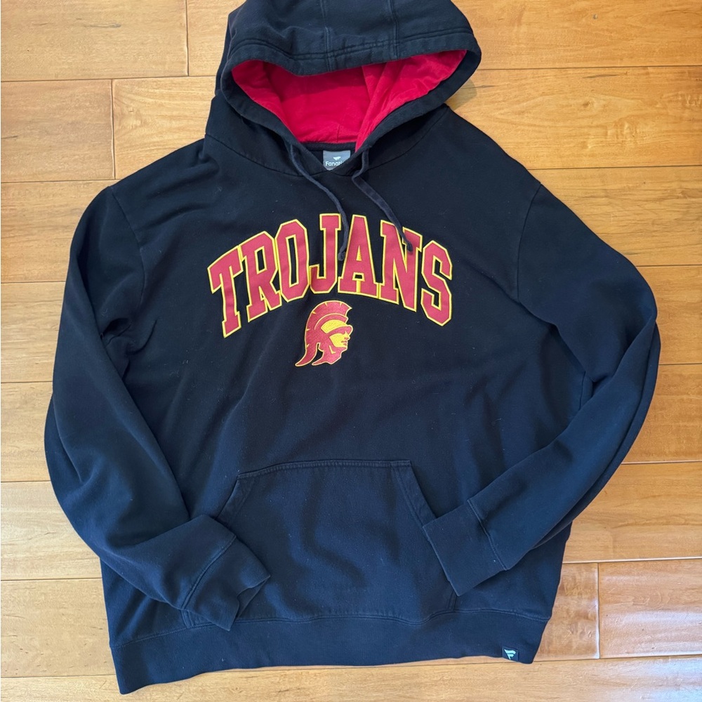 USC Trojans Hoodie Fanatics 2XL Black Red Fleece Pullover Sweatshirt
